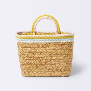 Wall Hanging Natural Woven Basket with Coiled Rope Handle - Pink - Cloud Island™